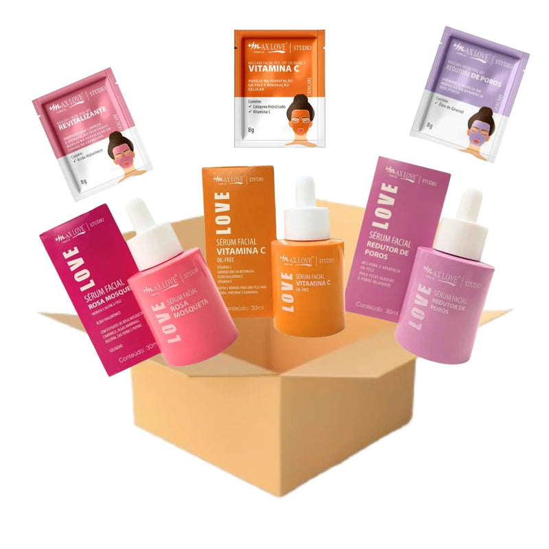 Kit Skincare Love com 6 Itens - Séruns e Máscaras Faciais